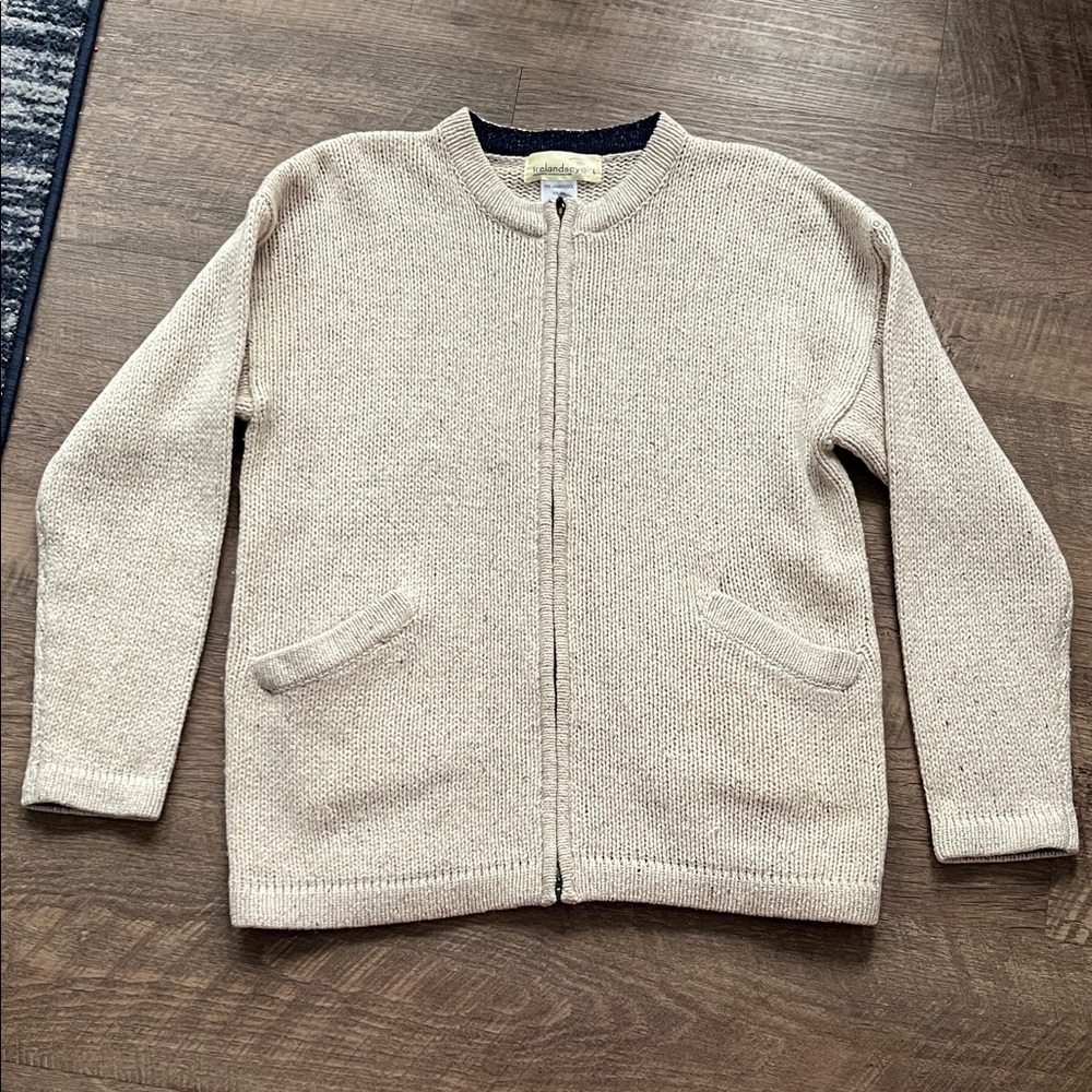 Irelandseye wool/silk Beige Knit Zip-Up Cardigan
